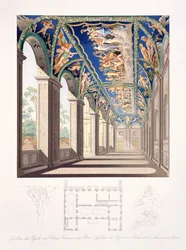 De Galerij van Psyche in de Villa Farnesina, Rome, uit een set van twaalf gravures, gepubliceerd 1693